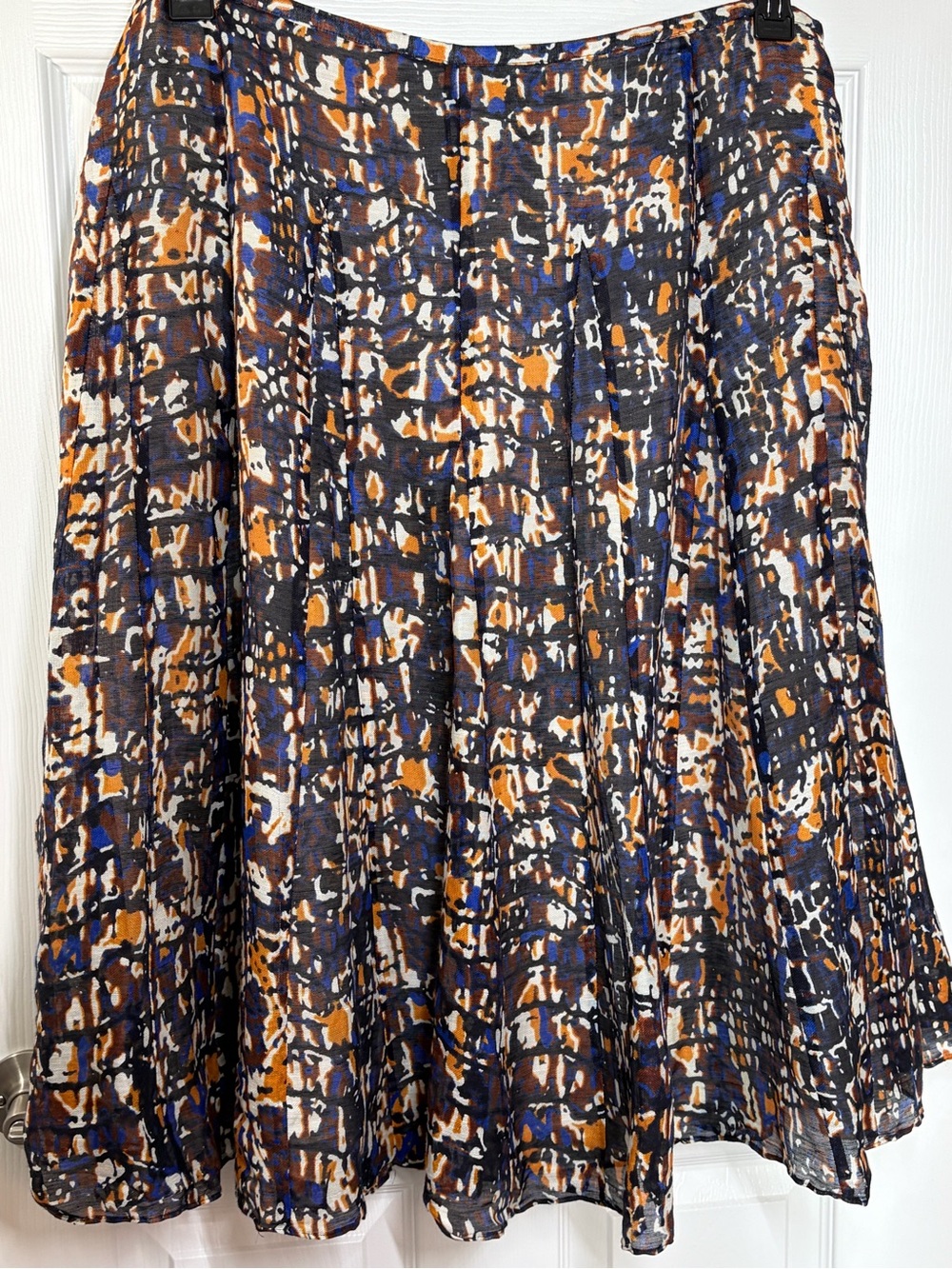 Jones New York Printed Circle Skirt in Blue, Brown & White